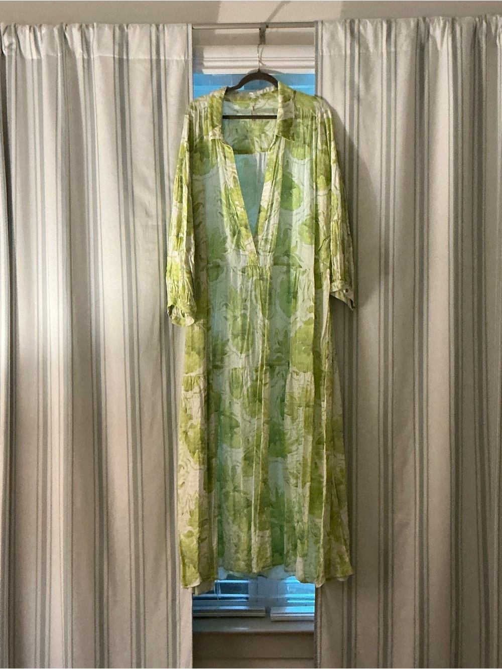 Anthropologie Carolita Lightweight Green Floral Maxi Duster Coat